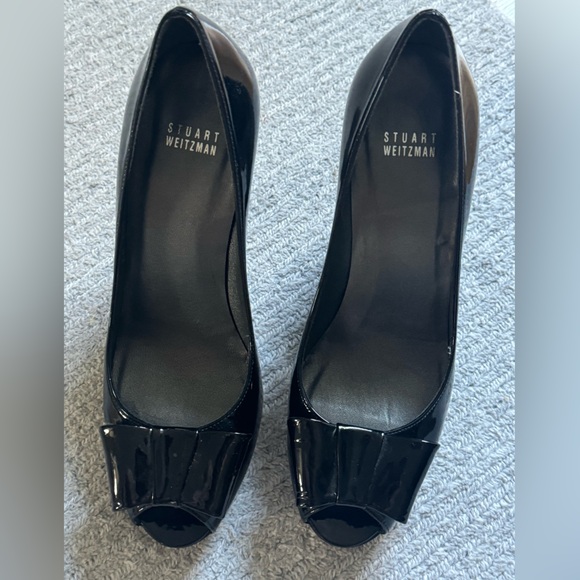 Stuart Weitzman peep toe black potent leather size 40 dress shoes - Picture 1 of 7